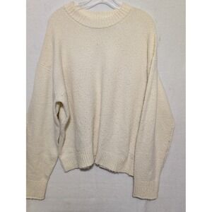 American Eagle Women Cream Ivory Crew Neck Oversized Knit Sweater Large